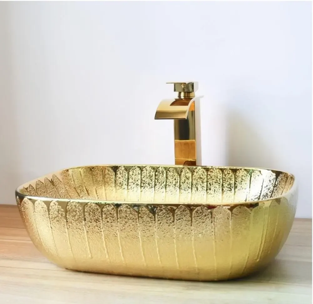Gold Ceramic Vessel Bathroom Sink 18